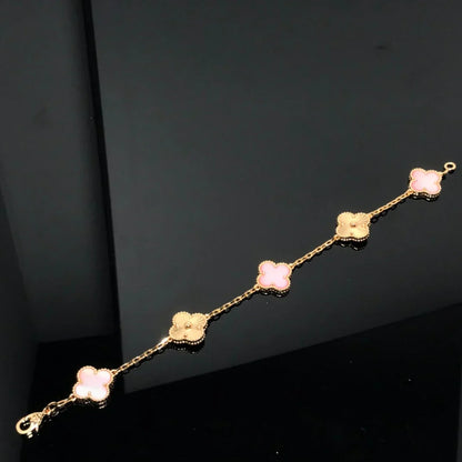 [Riva Jewelry]LUCKY CLOVER 5-MOTIF BRACELET - PINK MOTHER-OF-PEARL COLLECTION