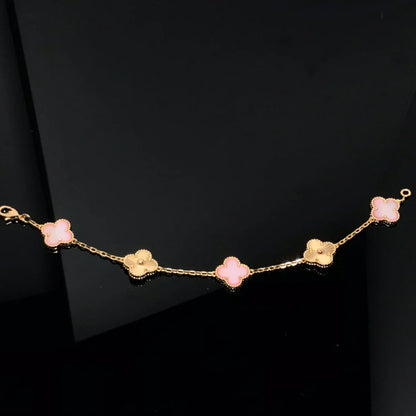 [Riva Jewelry]LUCKY CLOVER 5-MOTIF BRACELET - PINK MOTHER-OF-PEARL COLLECTION