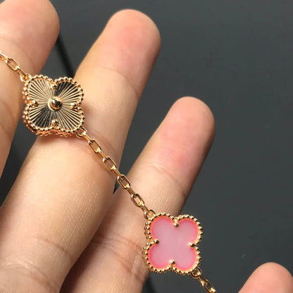 [Riva Jewelry]LUCKY CLOVER 5-MOTIF BRACELET - PINK MOTHER-OF-PEARL COLLECTION